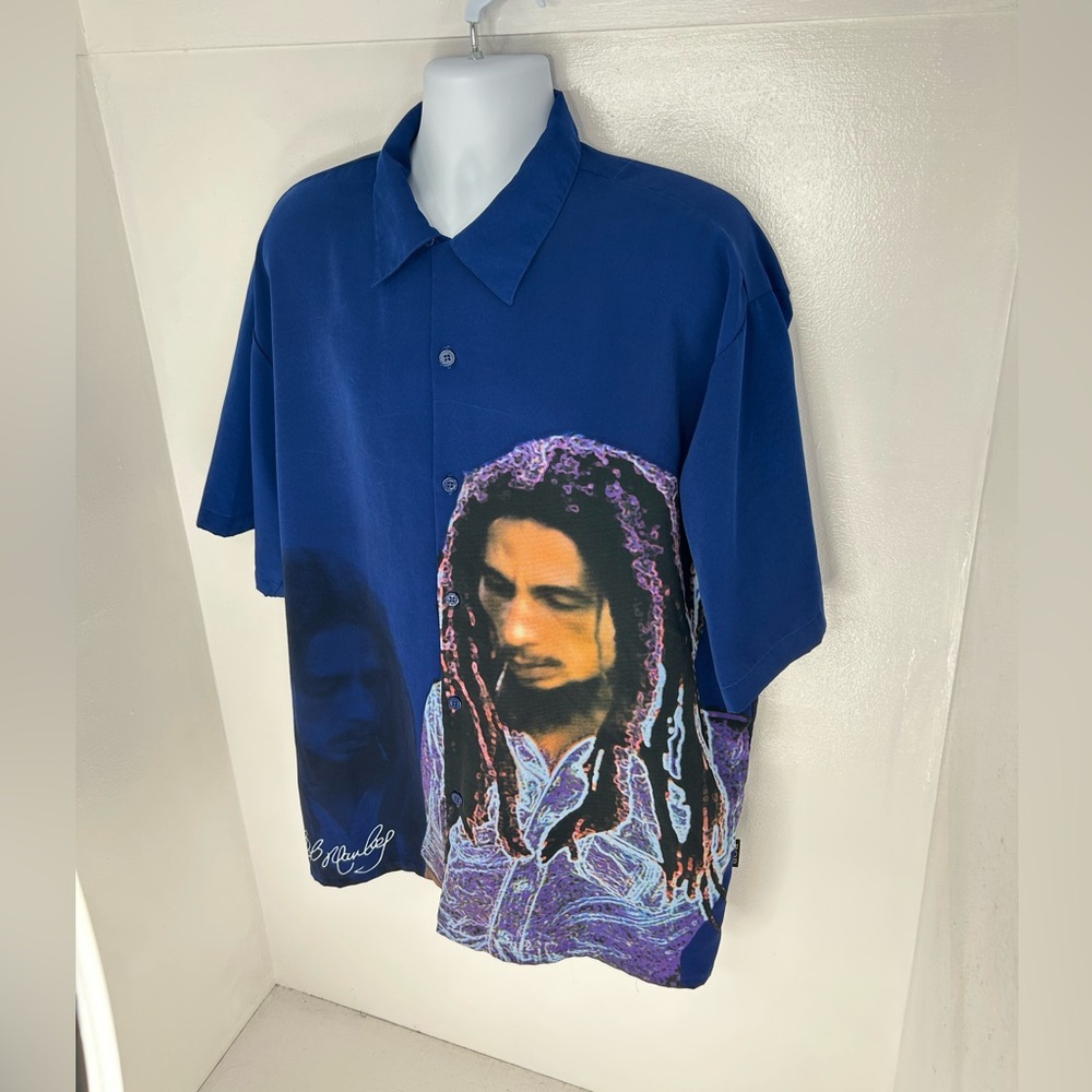 Bob Marley Vintage Dragonfly Shirt XXL Blue Rasta Reggae All Over Big Print VTG - Picture 4 of 13